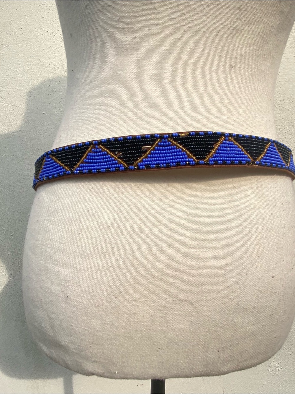 Vintage Artisanal Tribal Black & Blue Multicolor Beaded Belt S/M - Picture 4 of 6